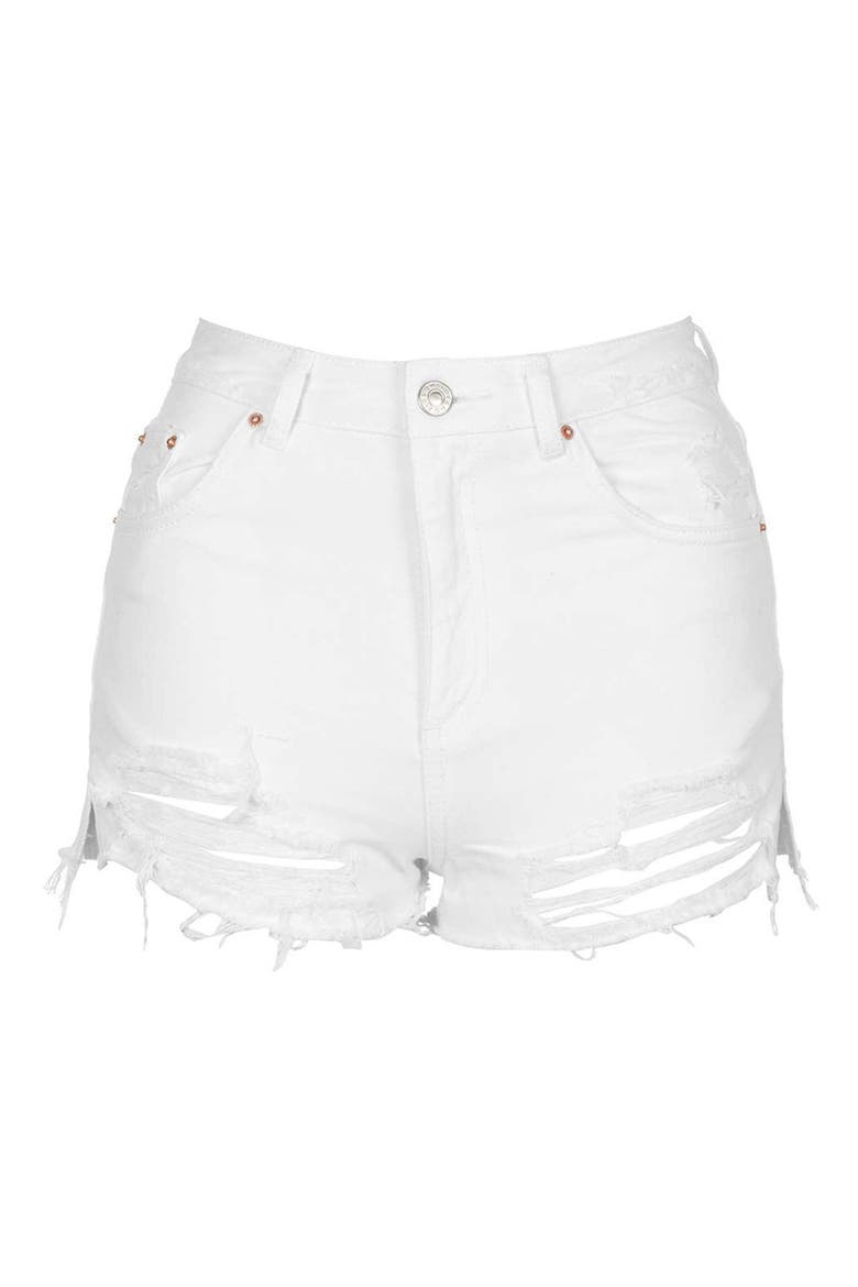 High Rise Ripped Denim Shorts, Alternate, color, WHITE
