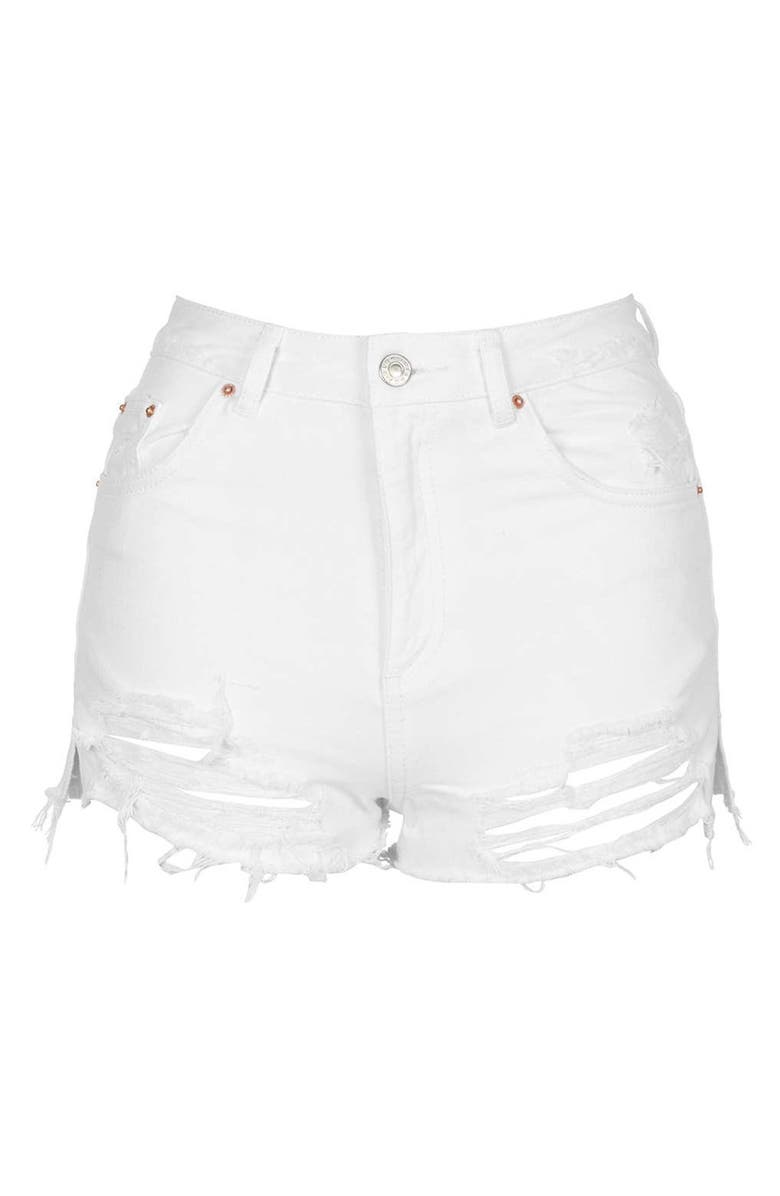 Topshop High Rise Ripped Denim Shorts, Alternate, color,