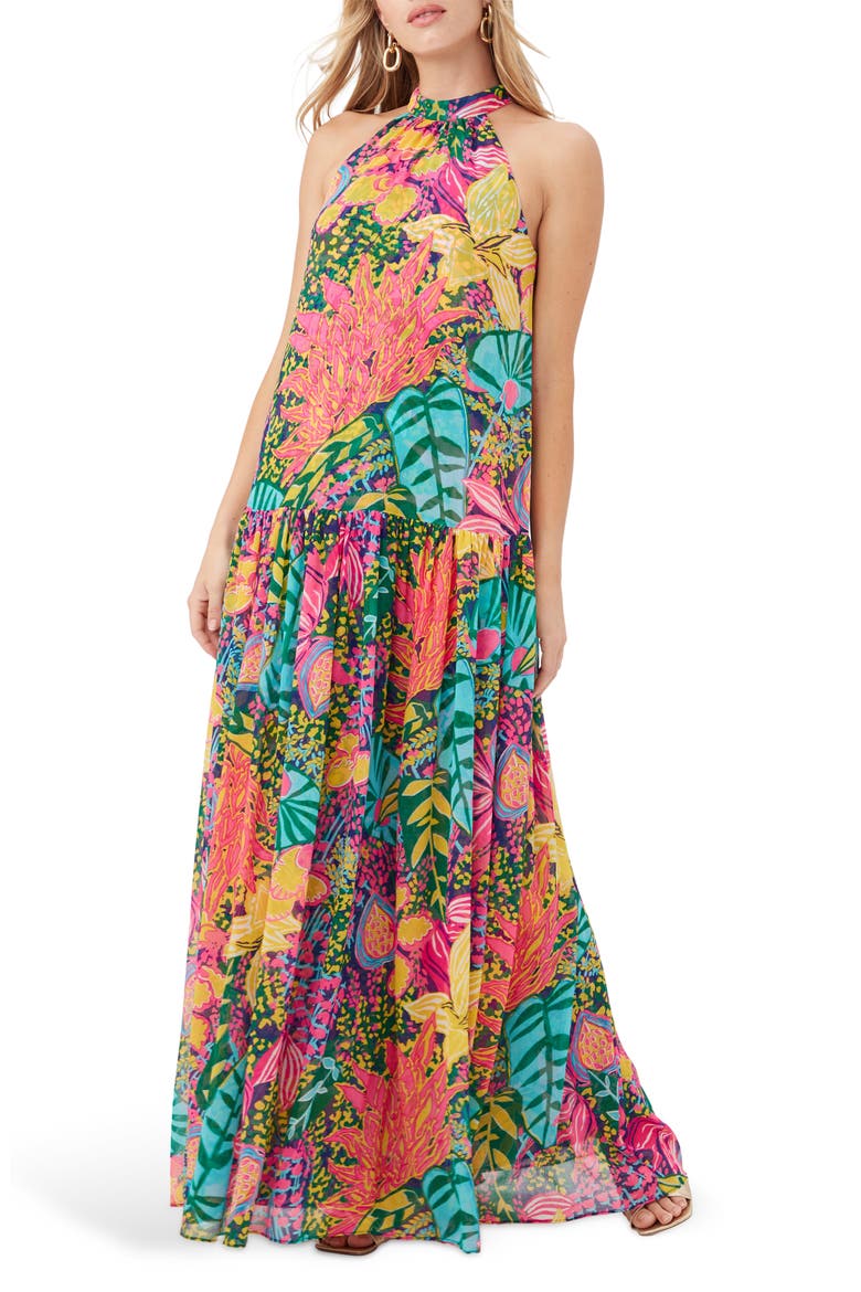 Kissimee Sleeveless Maxi Dress, Main, color, YELLOW MULTI