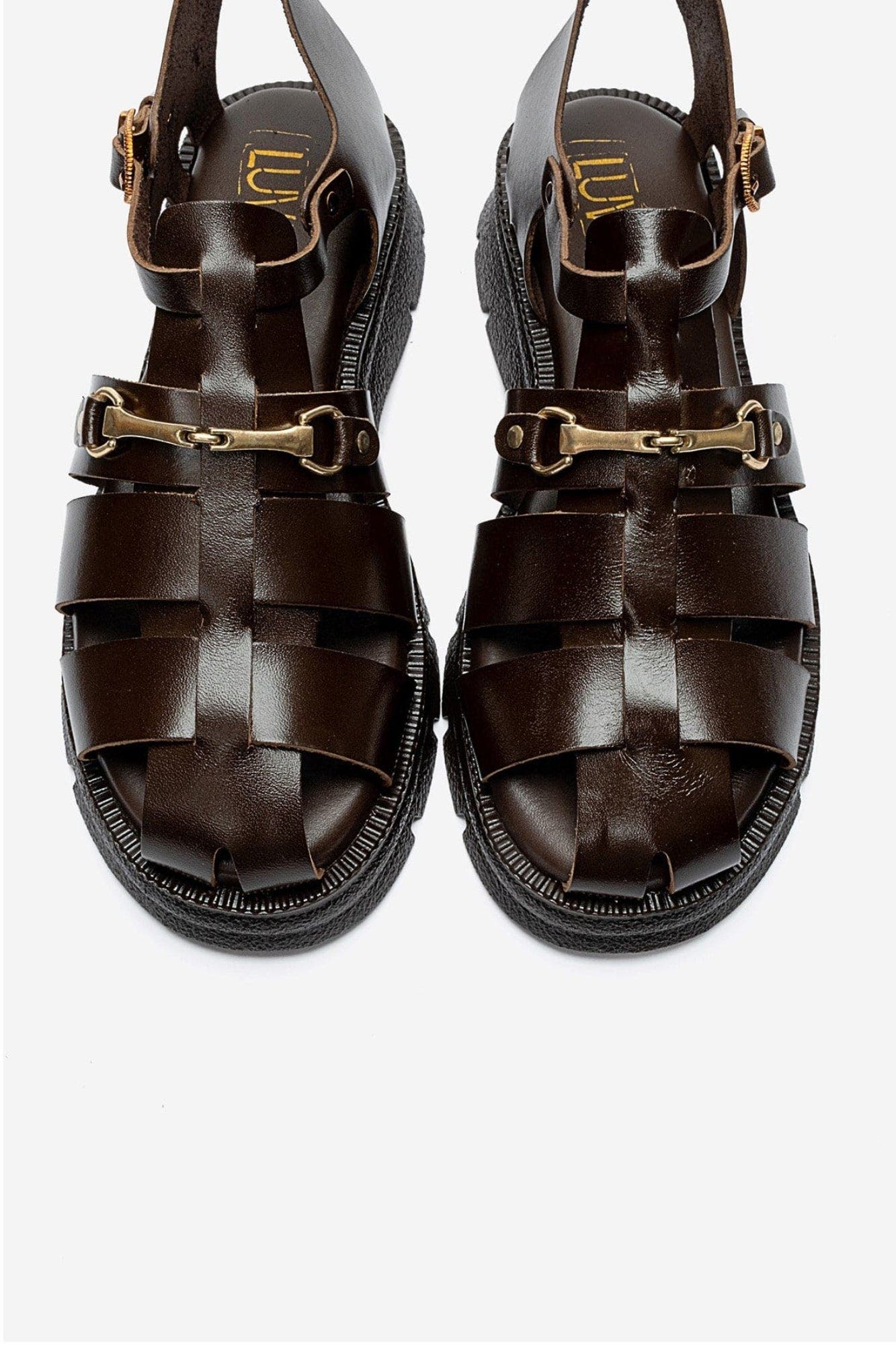 Riela Leather Buckle Sandal, Alternate, color, Brown