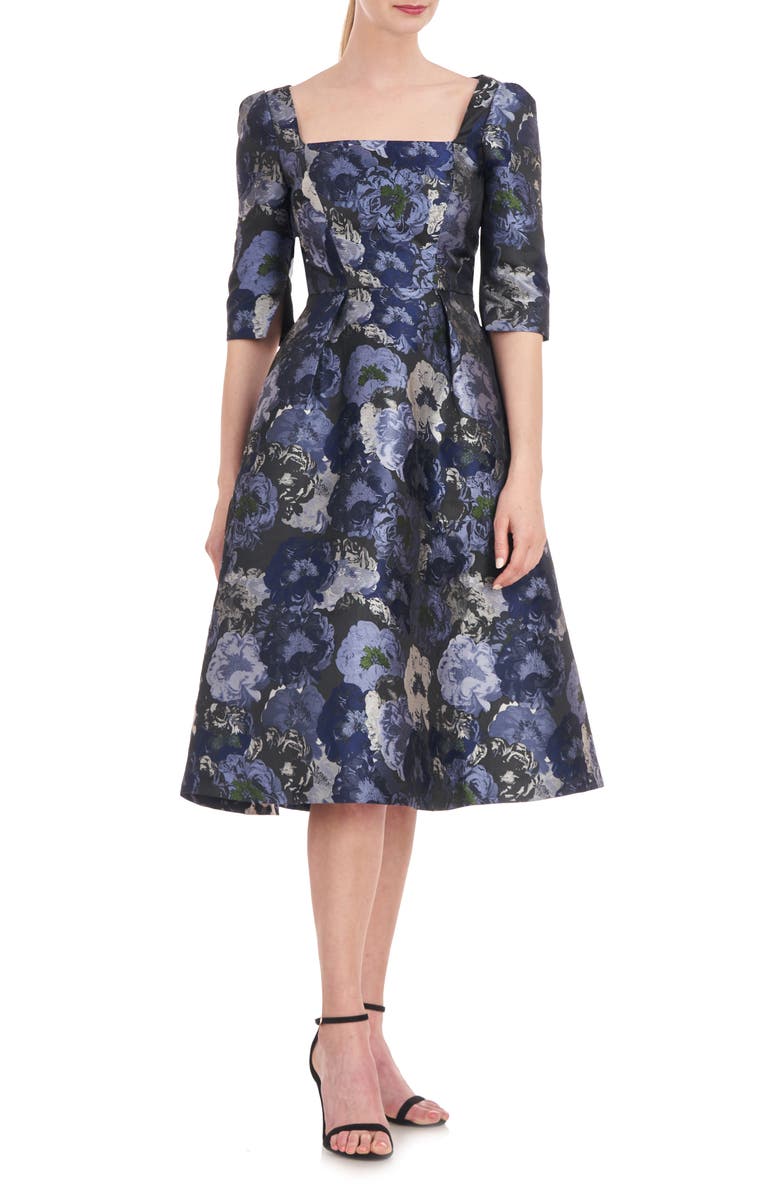 Kay Unger Piper Floral Jacquard Fit & Flare Midi Dress | Nordstrom
