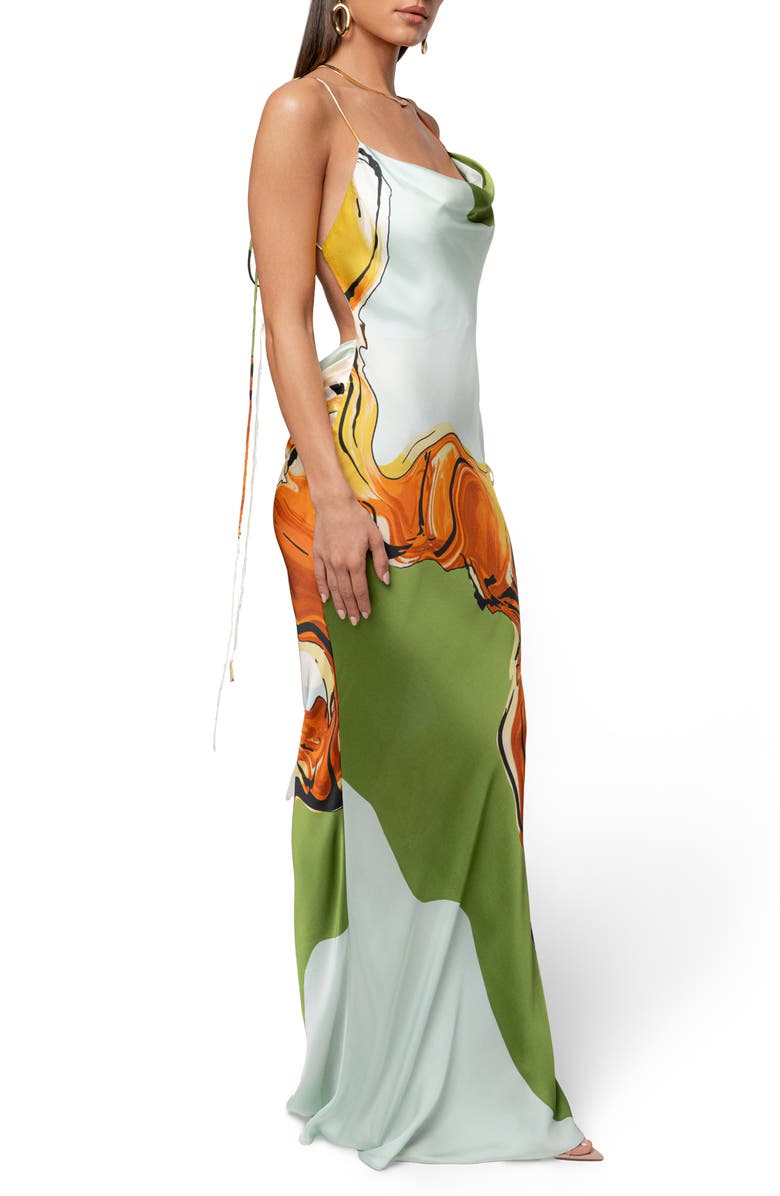 JLUXLABEL Golden Touch Drape Maxi Slipdress, Alternate, color, Green