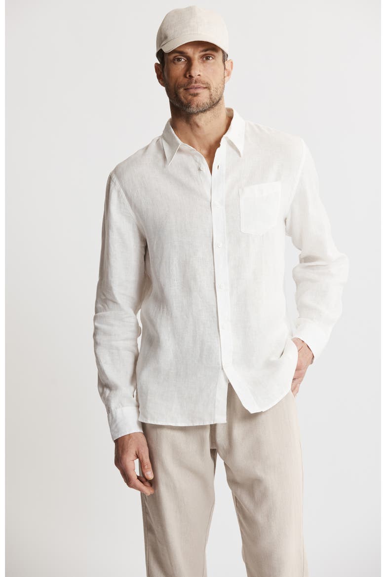 Solid Linen Long Sleeve Shirt, Alternate, color, WHITE