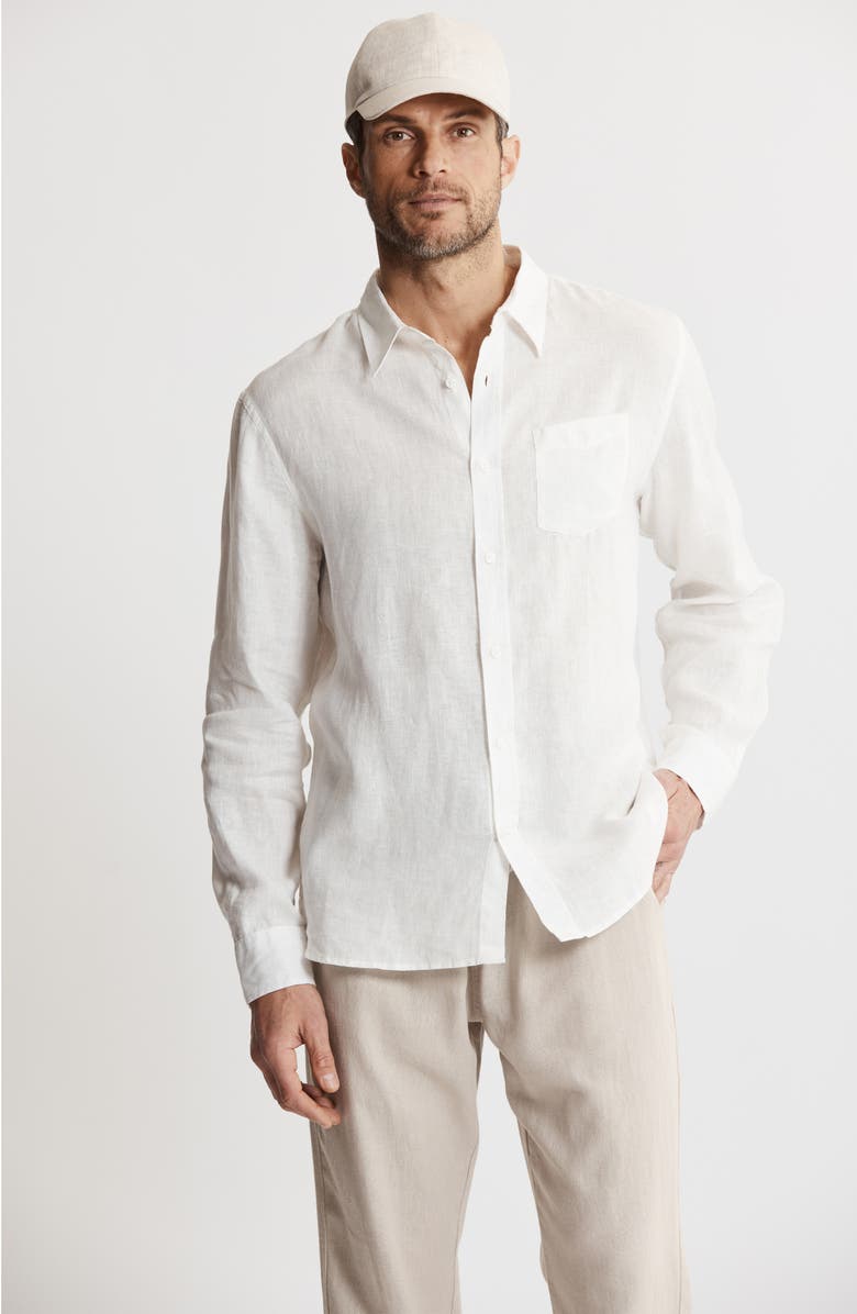JACHS Solid Linen Long Sleeve Shirt, Alternate, color, White