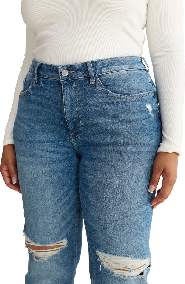 WARP+WEFT ASE High Waist Ripped Straight Leg Jeans, Alternate, color, Dust It Off