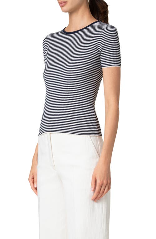 Akris Punto Sailor Stripe Ribbed Wool T-shirt In Navy-cream