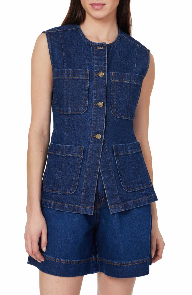 Habitual Collarless Denim Vest, Main, color, Deep River