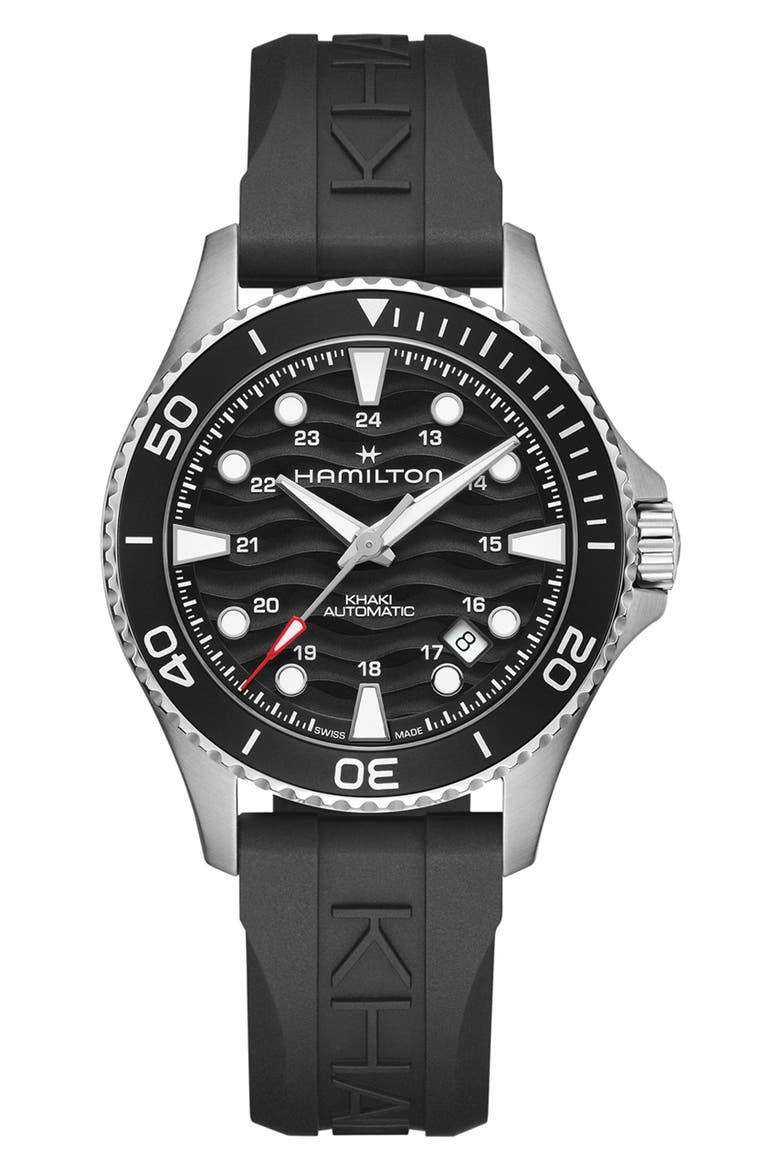 Khaki Navy Scuba Black Automatic Rubber Strap Watch, 40mm, Main, color, BLACK