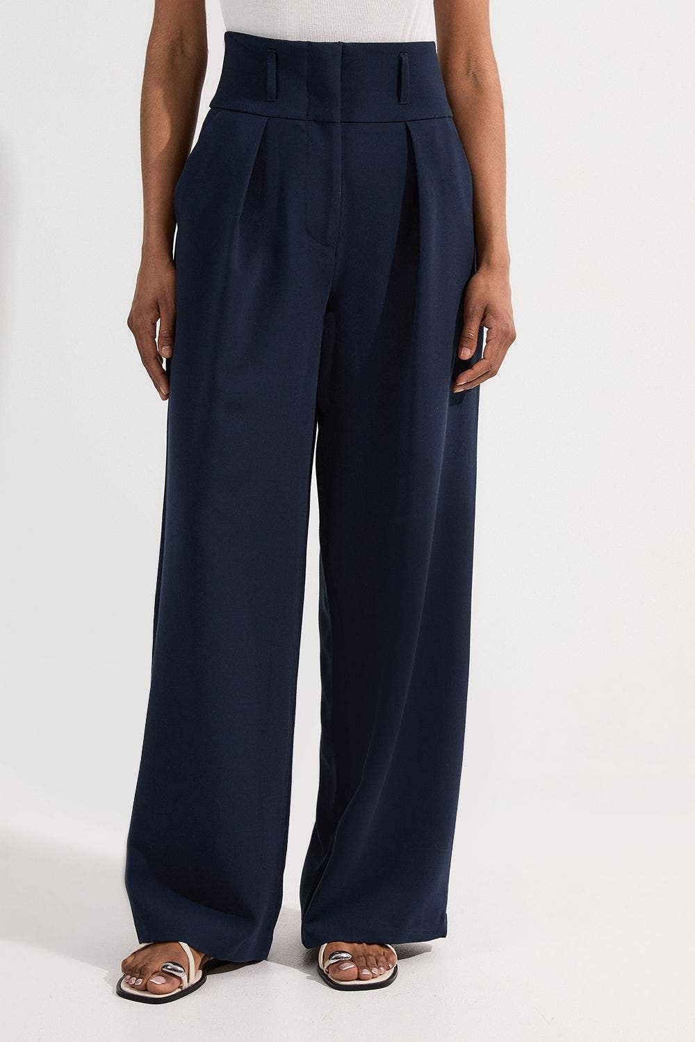 Karen Millen High Waist Wide Leg Pants In Blue