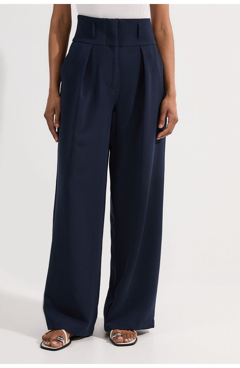 Karen Millen High Waist Wide Leg Pants, Main, color, Navy