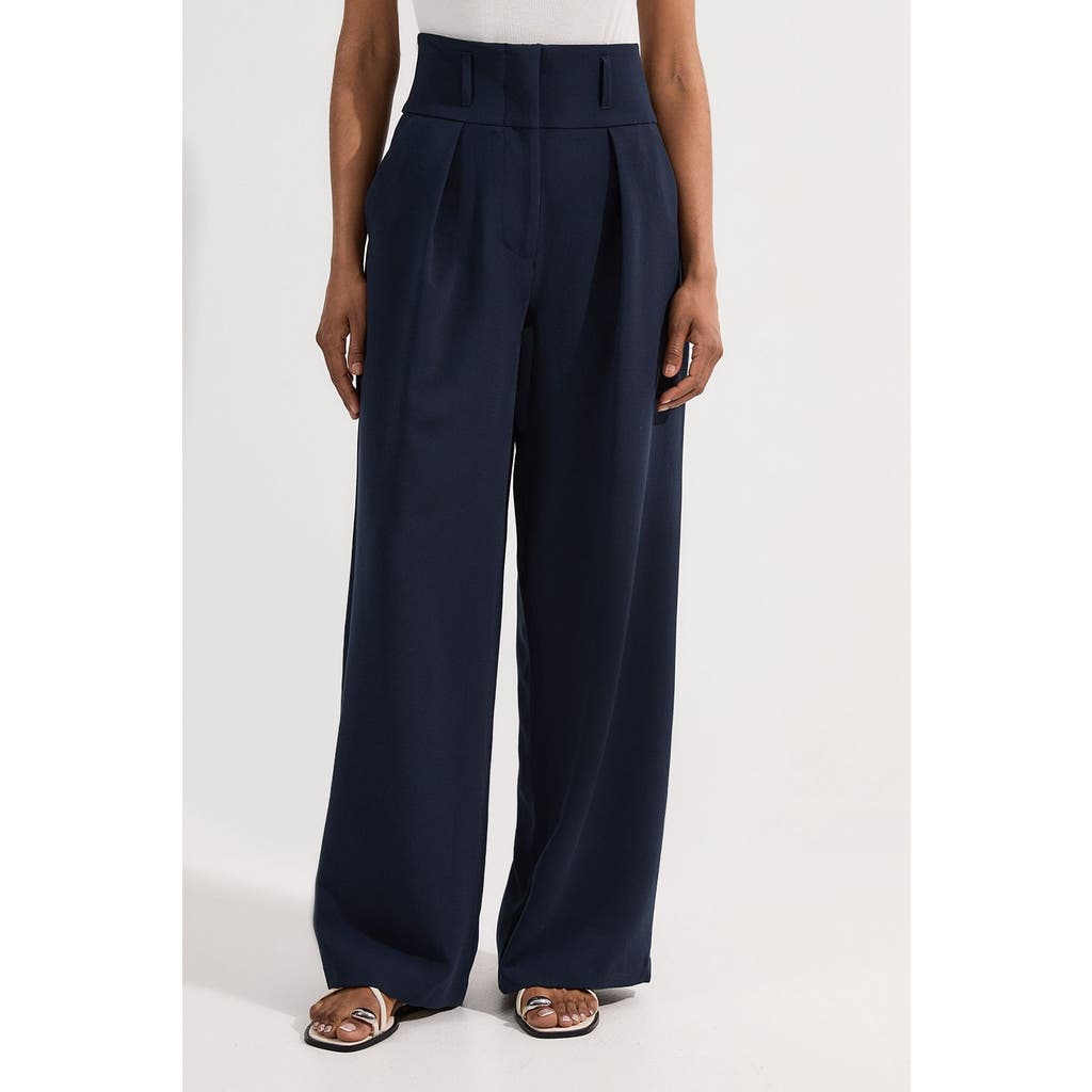 Karen Millen High Waist Wide Leg Pants In Blue
