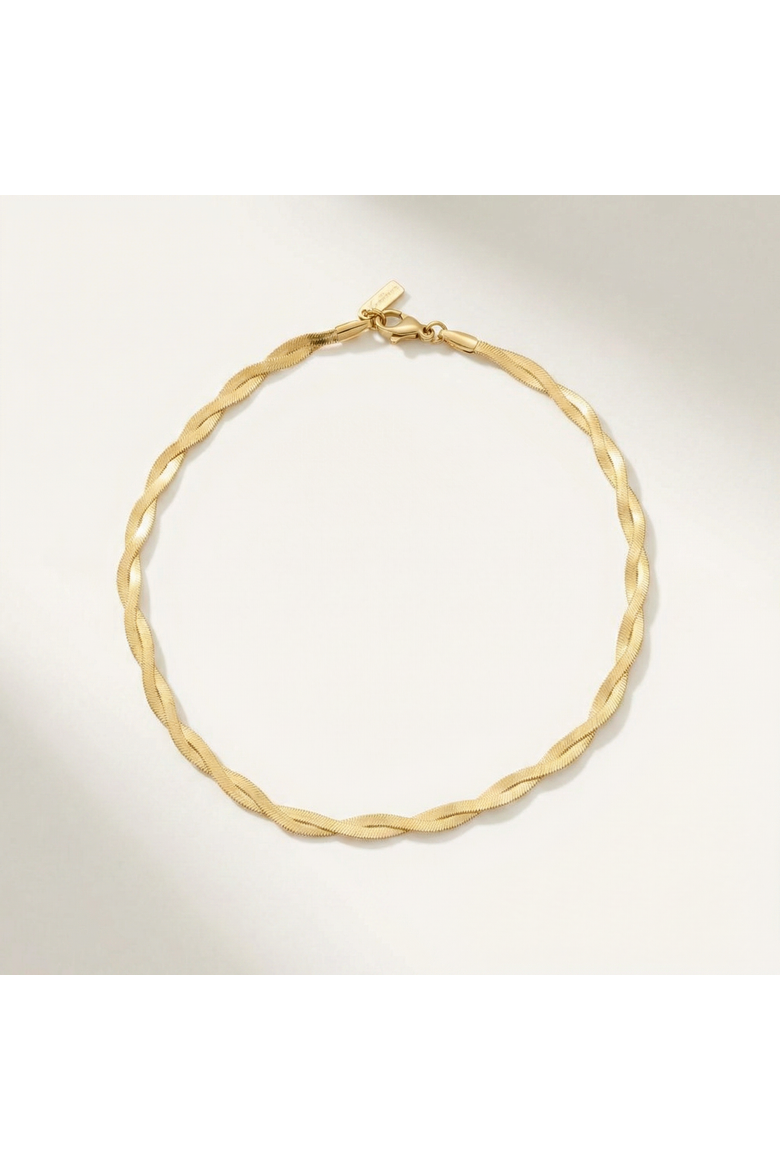 Amina Anklet 18k Gold Plated 10" 6mm Total Width Herringbone Chain, Alternate, color, 18k Yellow Gold