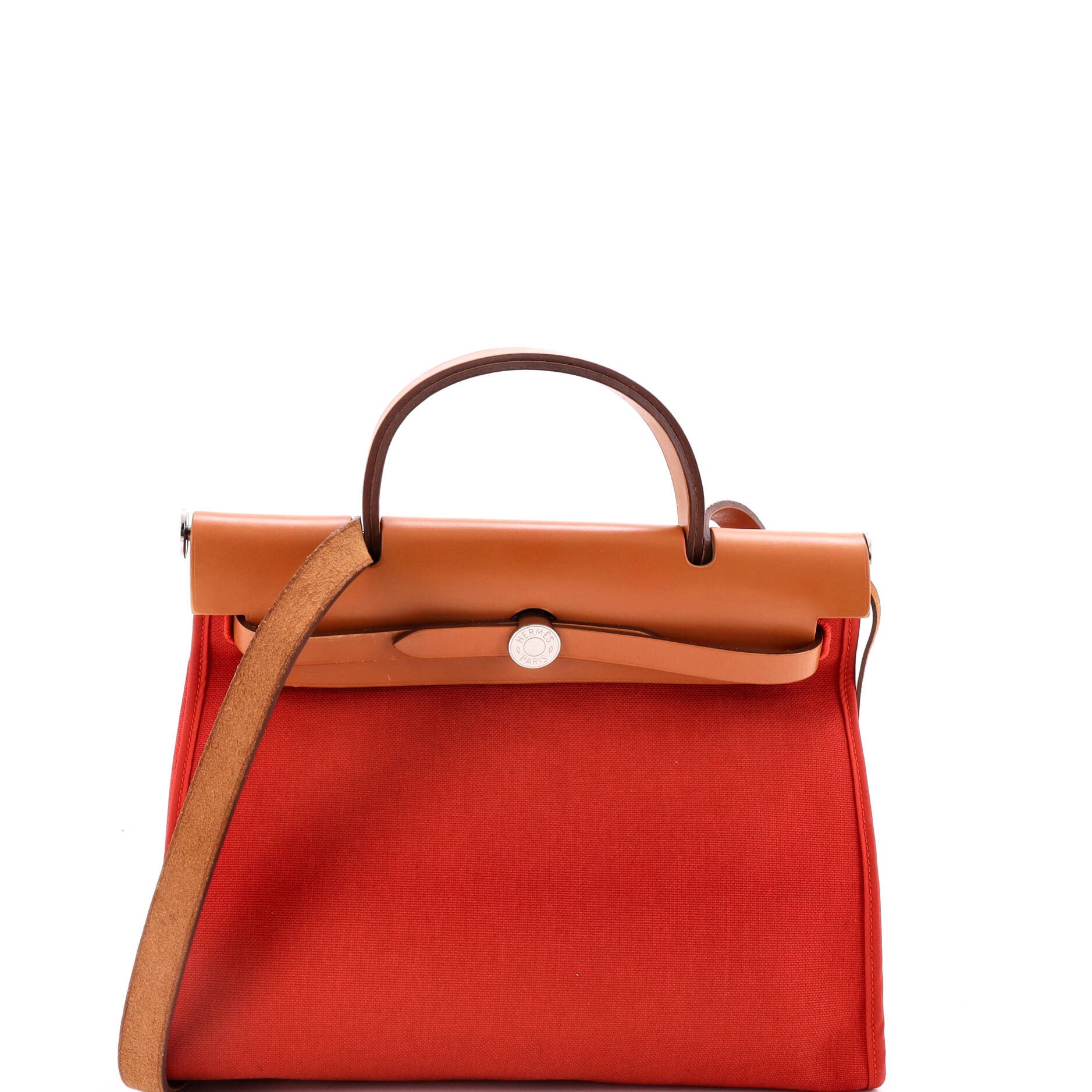 Pre-Owned Hermes Herbag Zip Leather and Toile 31, Main, color, Rouge Duchesse