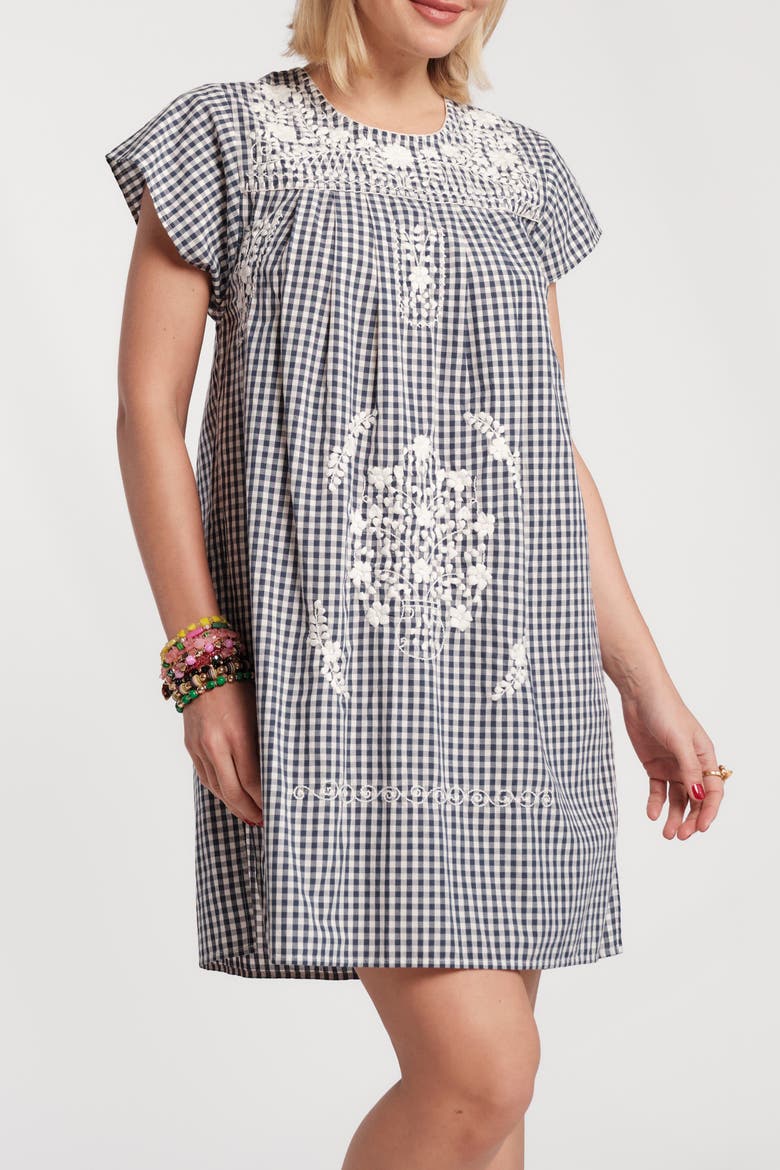 Camila Mini Dress Gingham, Main, color, Navy/Oyster