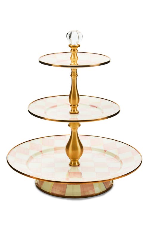 Mackenzie-childs Mackenzie Childs Rosy Check Three Tier Sweet Stand In Gold