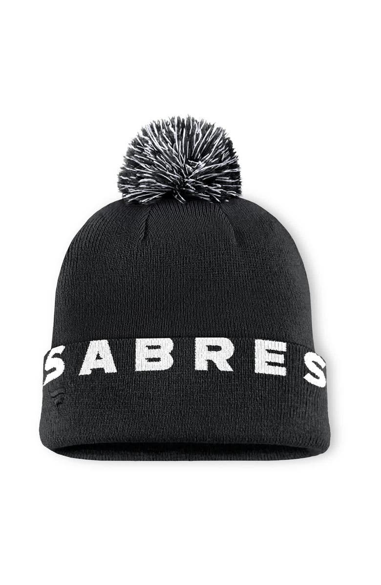 FANATICS Men's Fanatics Black Buffalo Sabres High Stick Cuffed Knit Hat with Pom, Alternate, color, 