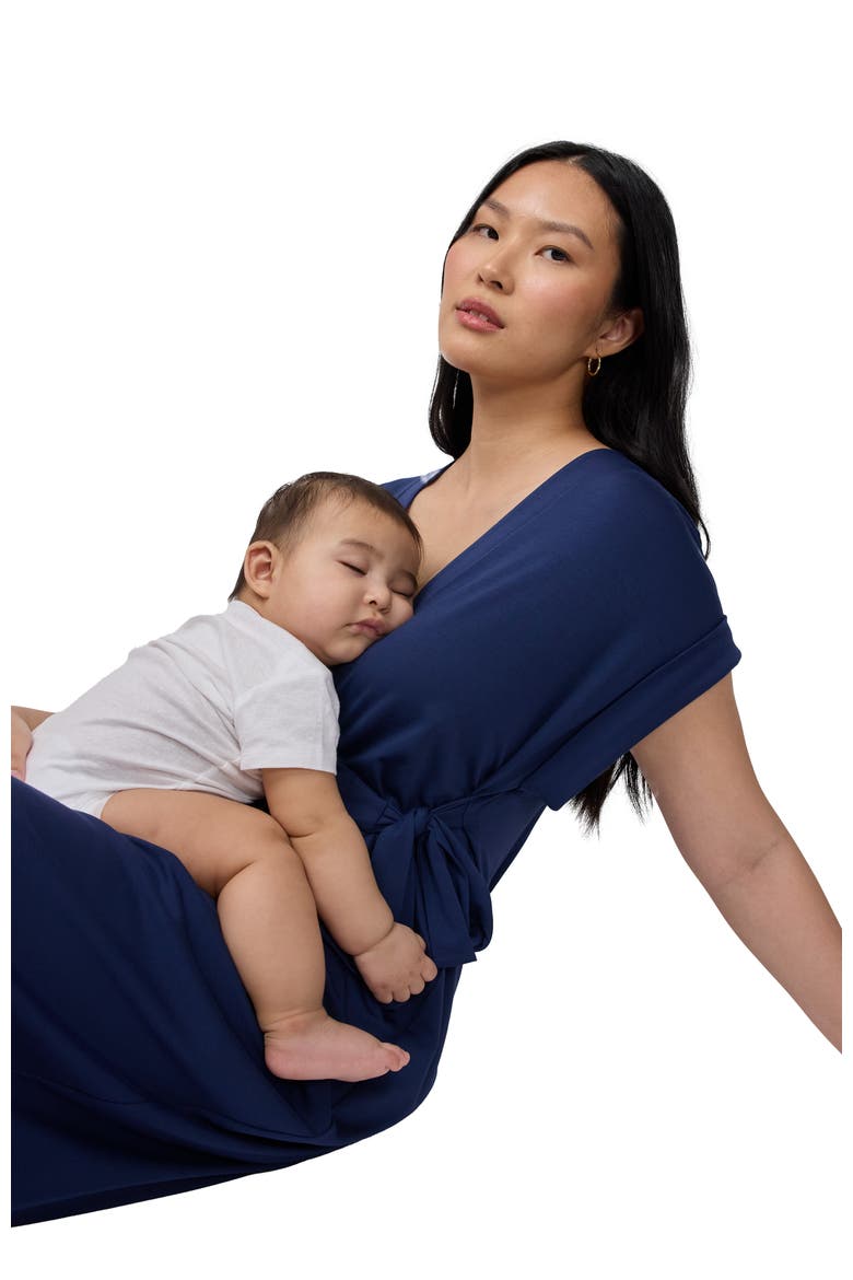 Essential Wrap Maternity Midi Dress, Alternate, color, Navy