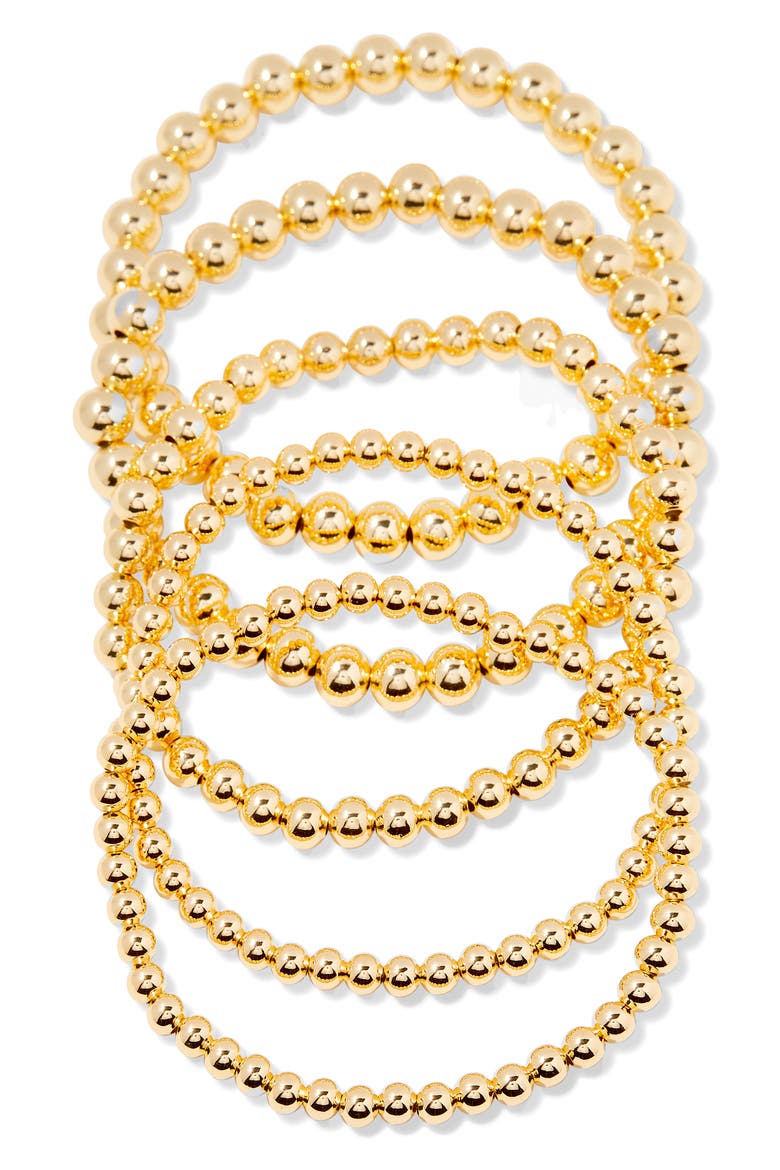 Makenna Set of 5 Beaded Stretch Bracelets, Main, color, GOLD