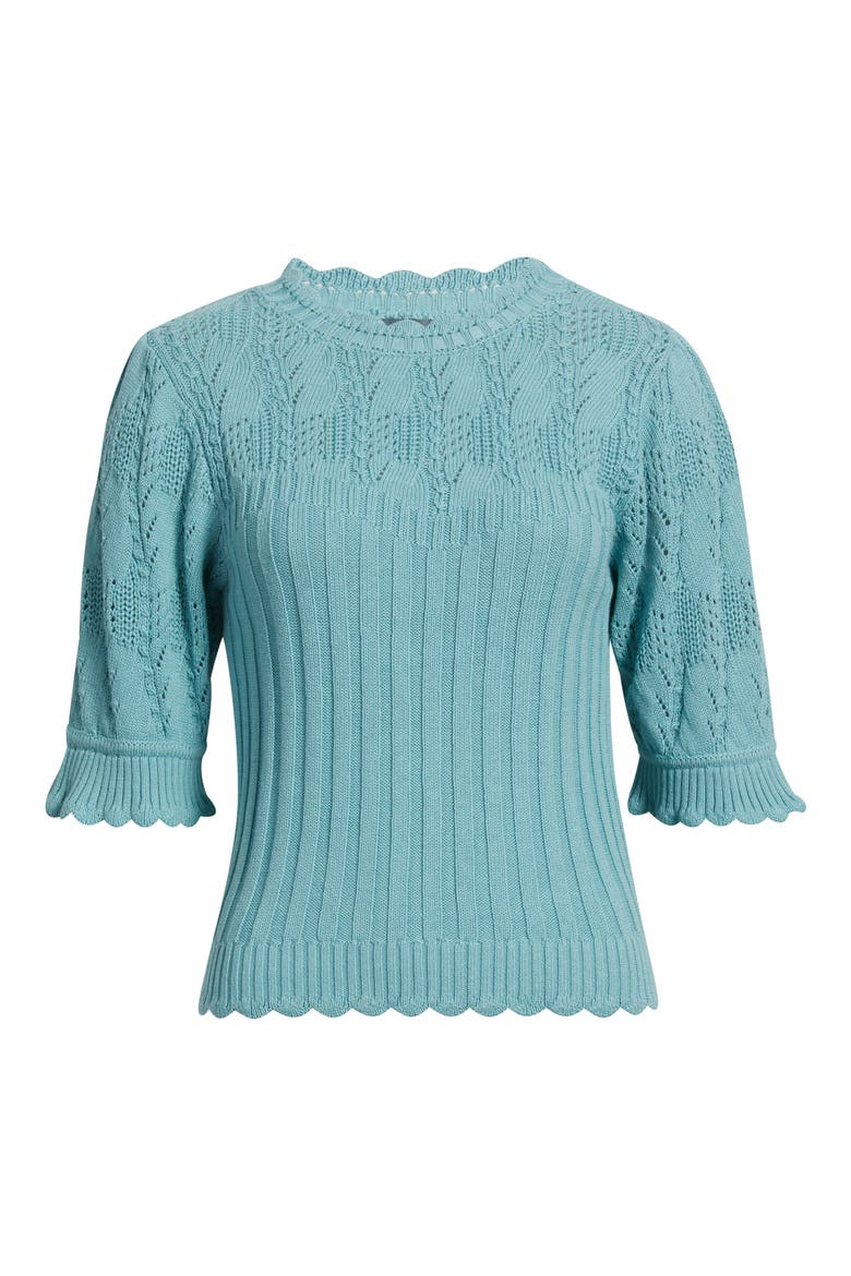 Mixed Stitch Elbow Sleeve Sweater, Alternate, color, PALE TEAL