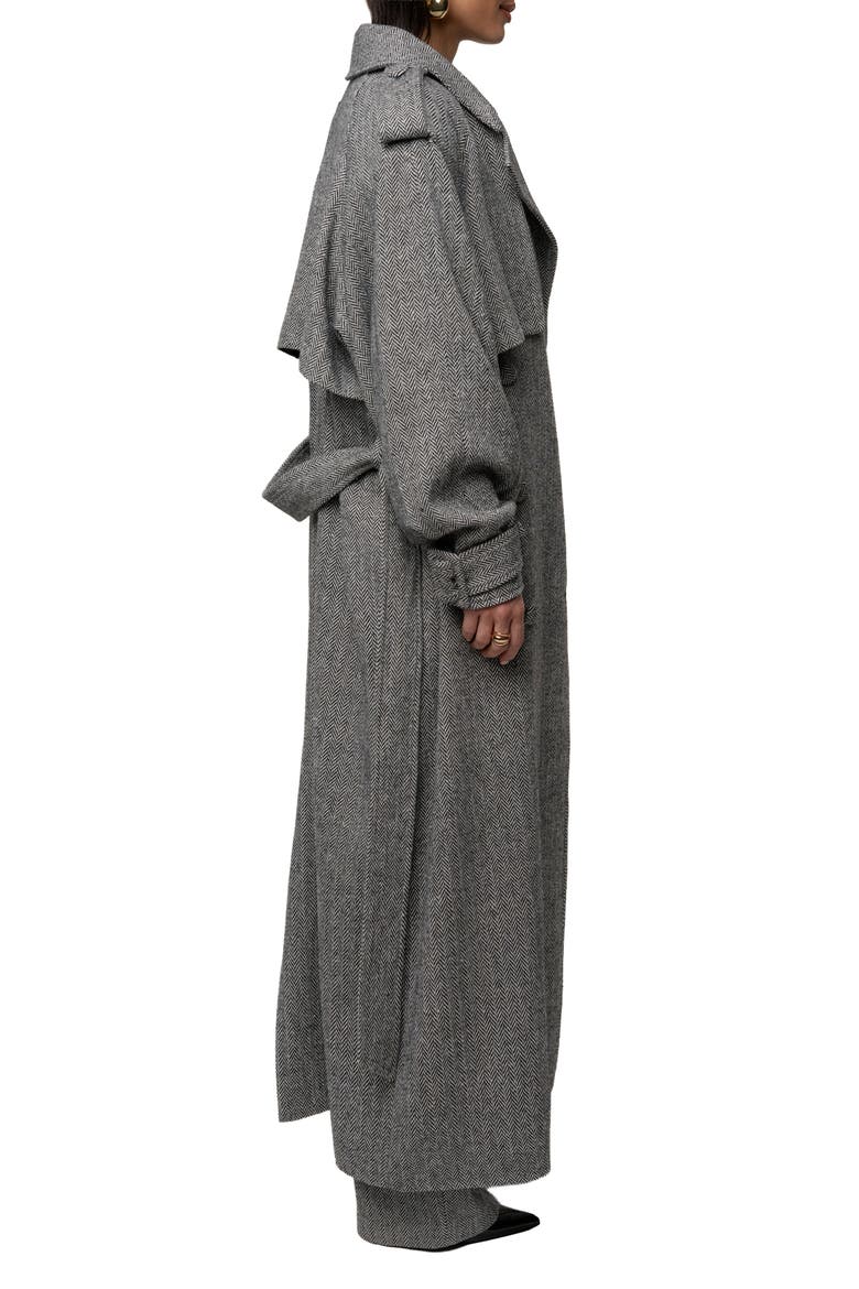 Herringbone Oversized Trench Coat, Alternate, color, Black