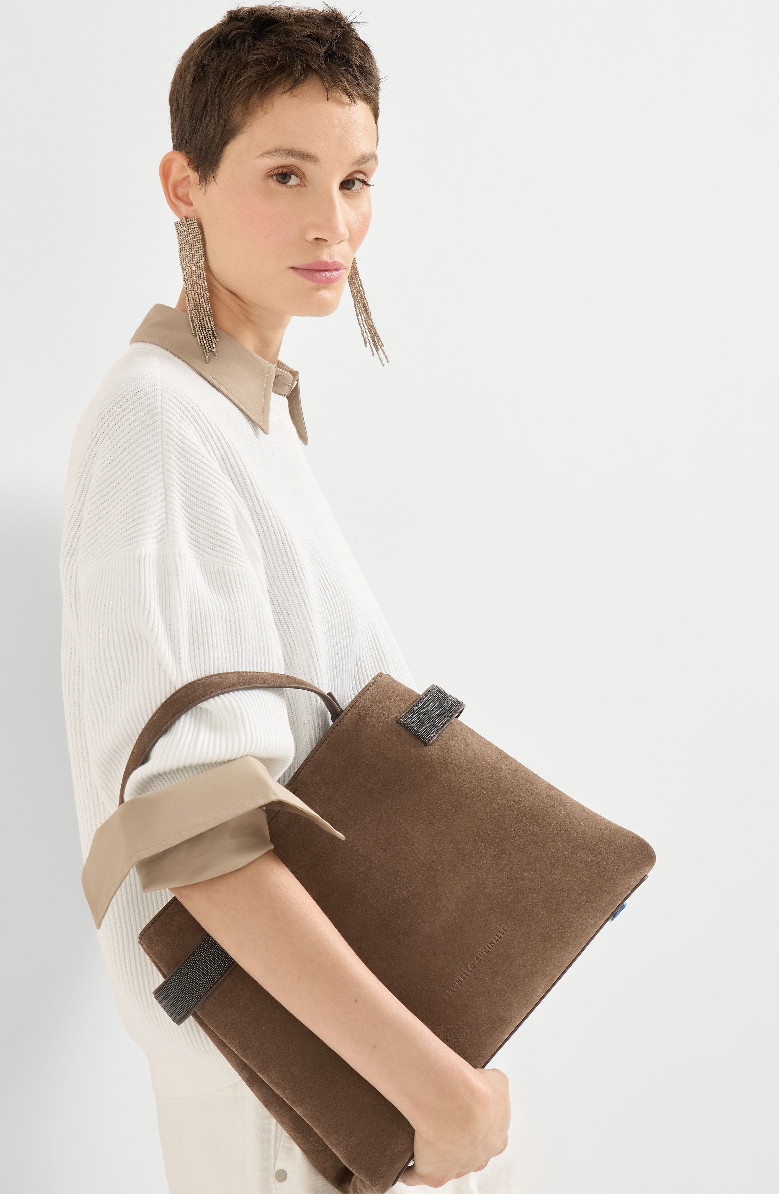 Brunello Cucinelli Suede Top-Handle Essence bag, Alternate, color, 