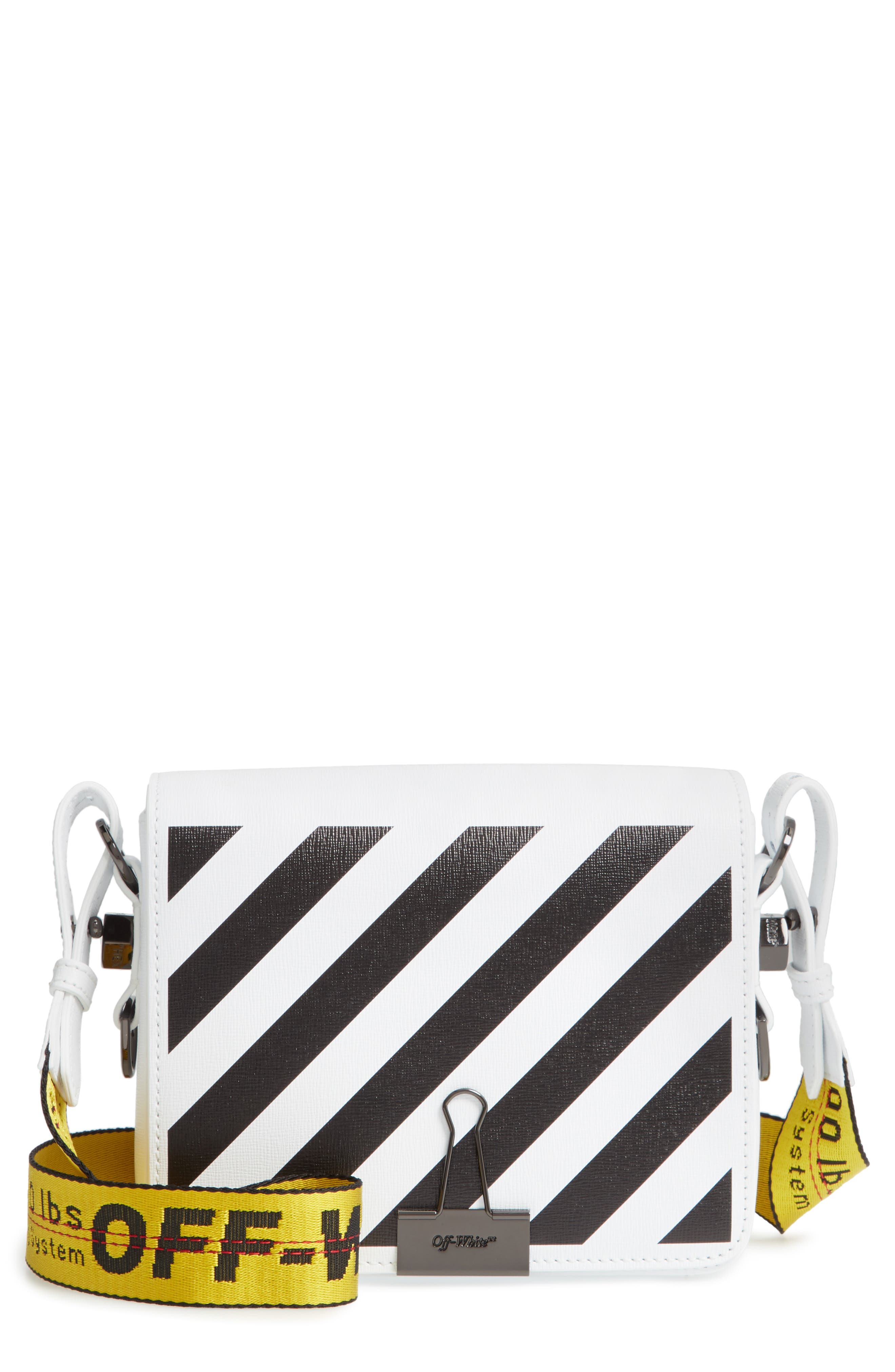 Diagonal Stripe Mini Flap Bag, Main, color, WHITE BLACK