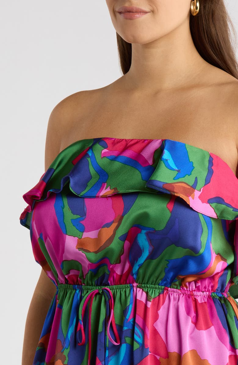 SUGARLIPS Paige Floral Print Ruffle Sleeveless Midi Dress, Alternate, color, Magenta-Multi