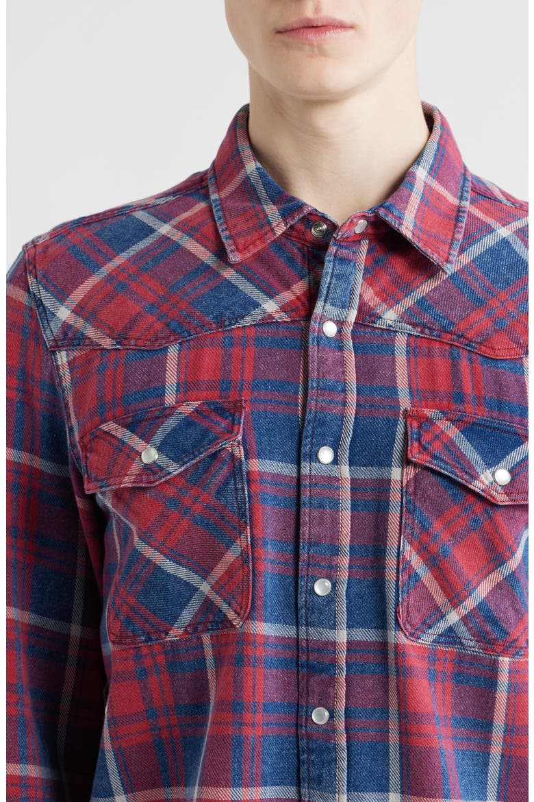 Waylon Plaid Snap Overshirt, Alternate, color, DENIM PLAID