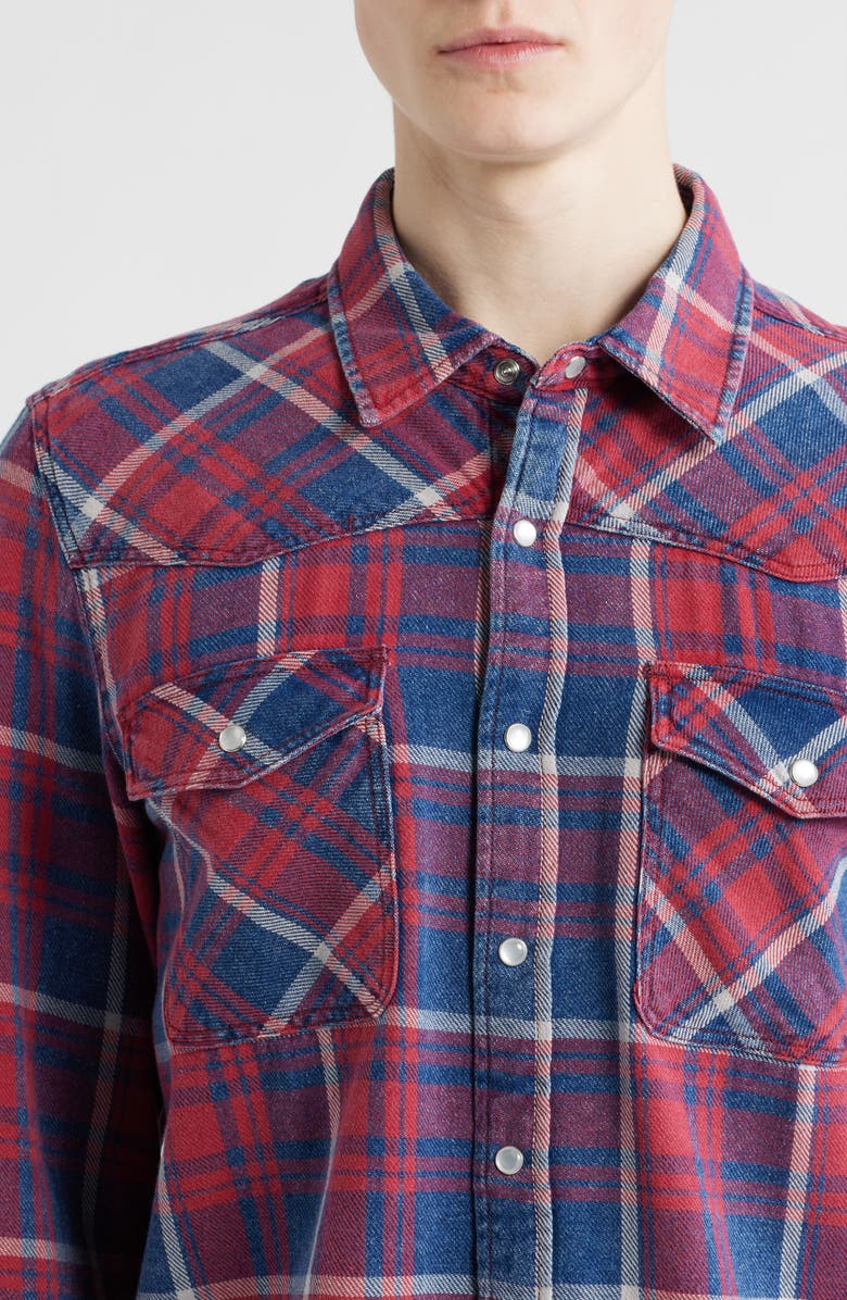 Brixton Waylon Plaid Snap Overshirt, Alternate, color, Denim Plaid