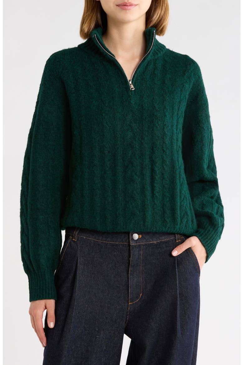 West Half Zip Cable Knit Sweater, Main, color, PINE GREEN