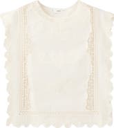 MANGO Embroidered Scalloped Trim Crop Cotton Blend Top