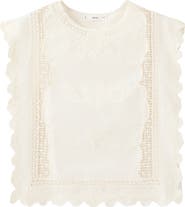 MANGO Embroidered Scalloped Trim Crop Cotton Blend Top