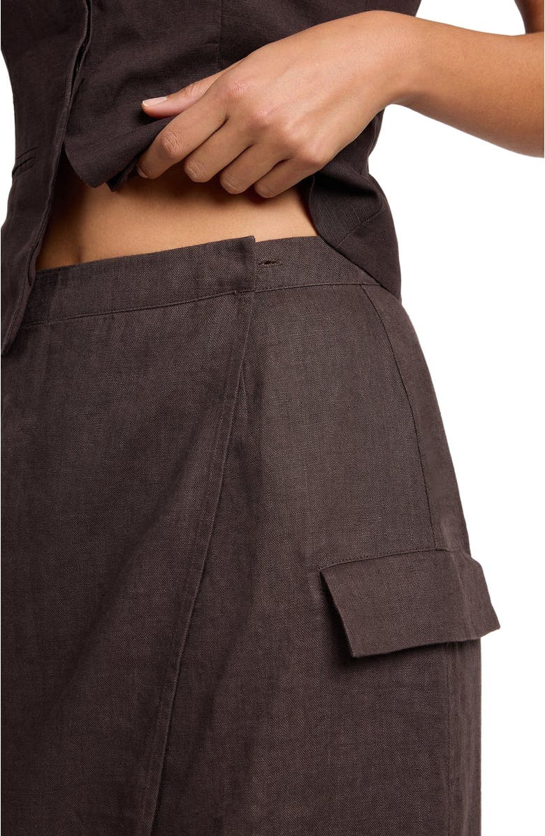 Onia Linen Utility Wrap Maxi Skirt, Alternate, color, Espresso