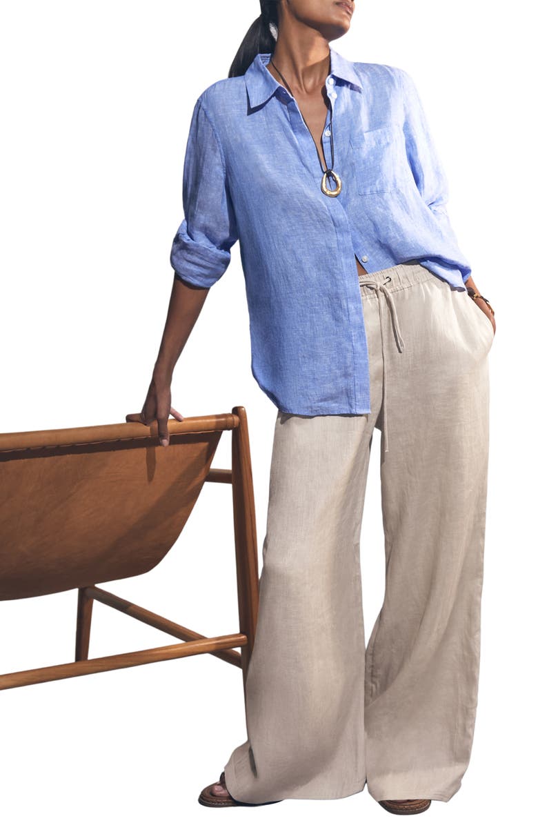 Reiss Willow Wide Leg Linen Blend Drawstring Pants, Alternate, color, Neutral