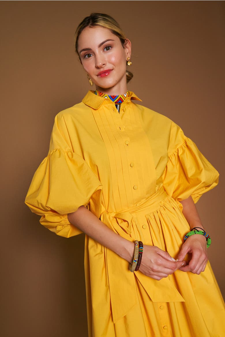 Poplin Dress With Big Leave Embroidery, Alternate, color, Yellow