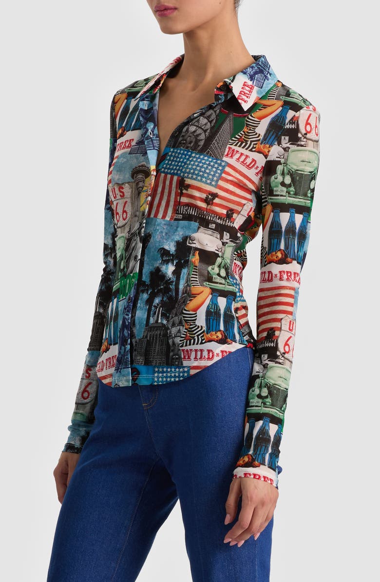 Alice + Olivia Jade Mesh Shirt, Alternate, color, Open Road