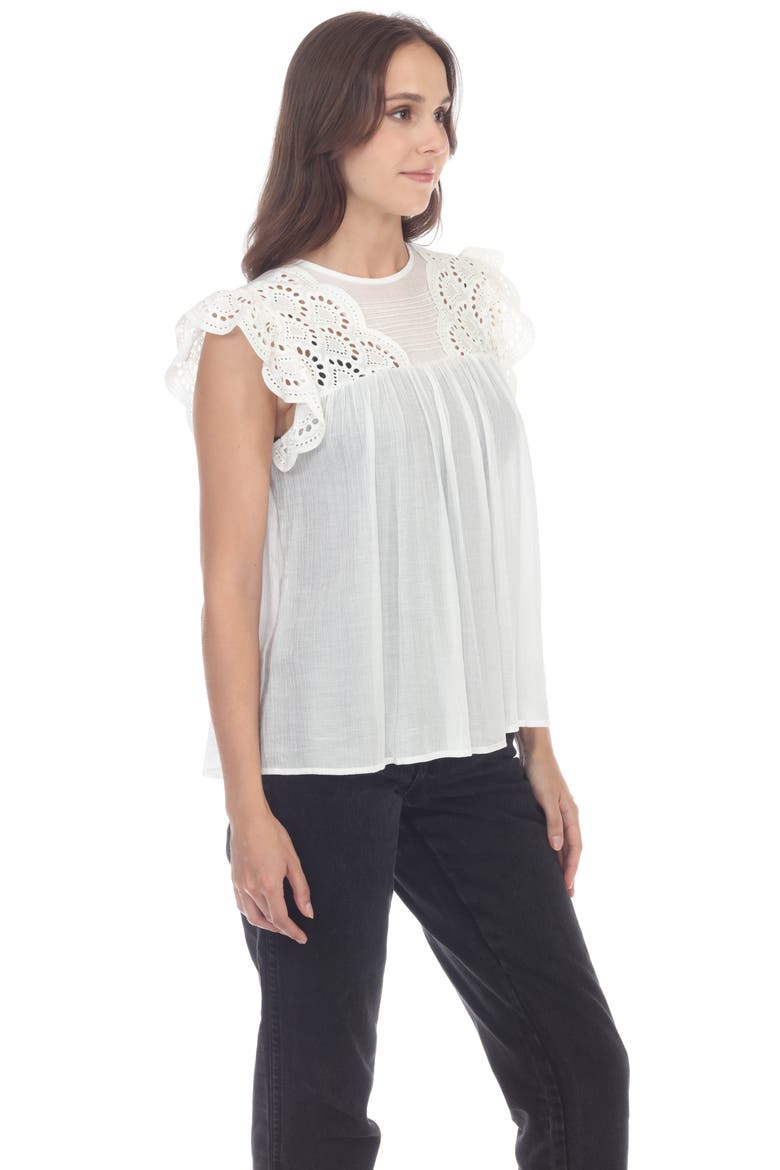 Eyelet Cap Sleeve Top, Alternate, color, WHITE