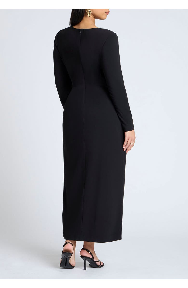 ELOQUII Shirred Strong Shoulder Tie Detail Dress, Alternate, color, Black Onyx