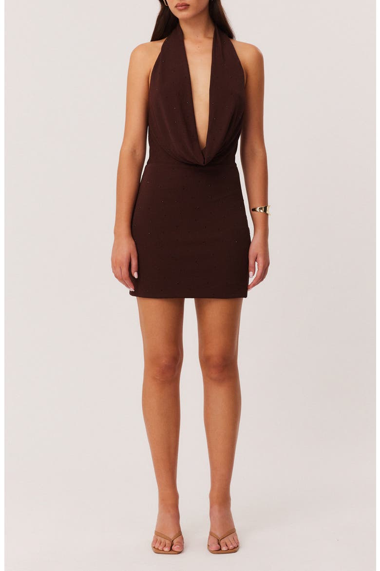 Rhonda Diamante Halter Minidress, Main, color, CHOCOLATE