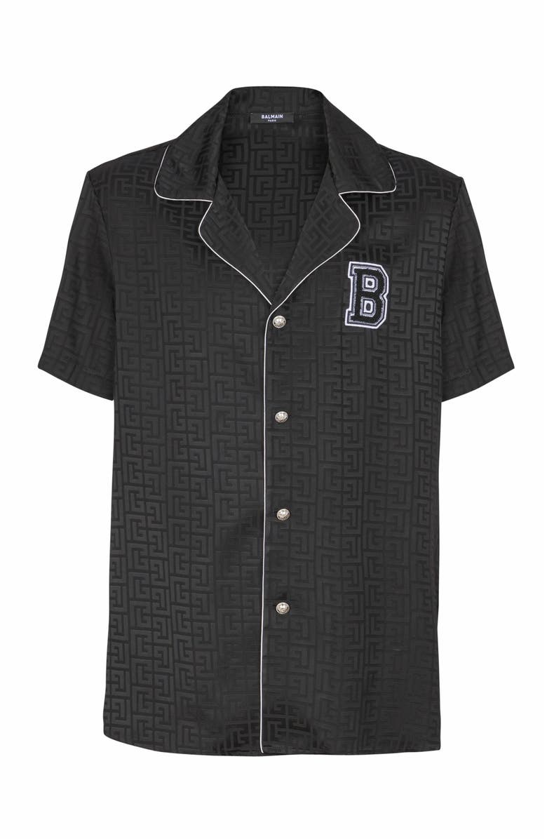Balmain Varsity Pyjama Shirt, Alternate, color, Black
