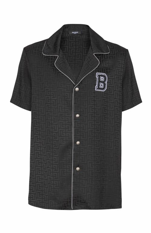 Balmain Tonal Monogram Jacquard Pajama Shirt In Black