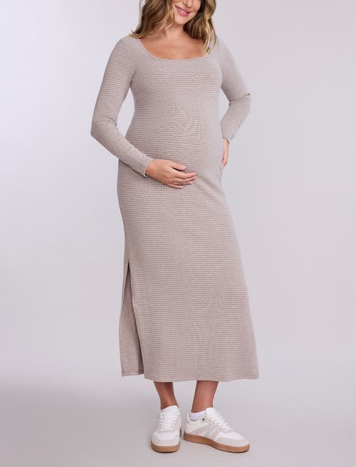Motherhood Maternity Square Neck Rib Knit Long Sleeve Bodycon Maxi Dress In Neutral
