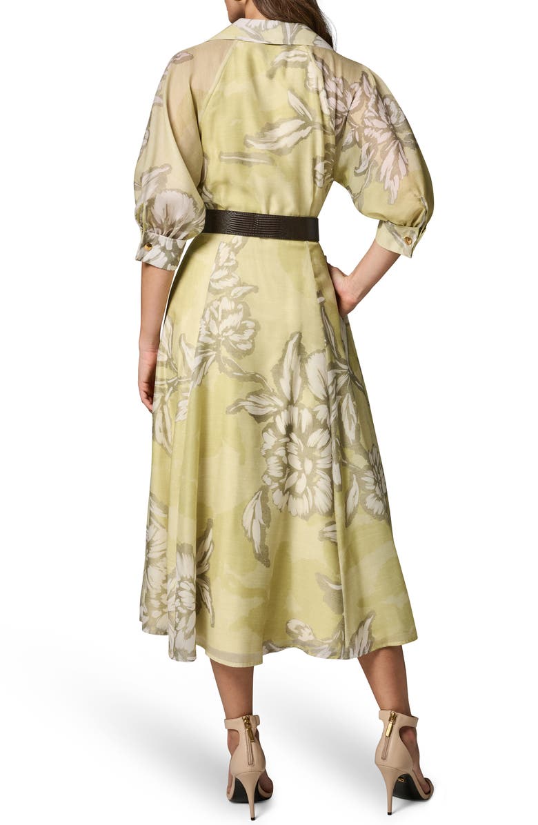 Donna Karan New York Floral Print Belted Shirtdress, Alternate, color, Summer Citron Multi