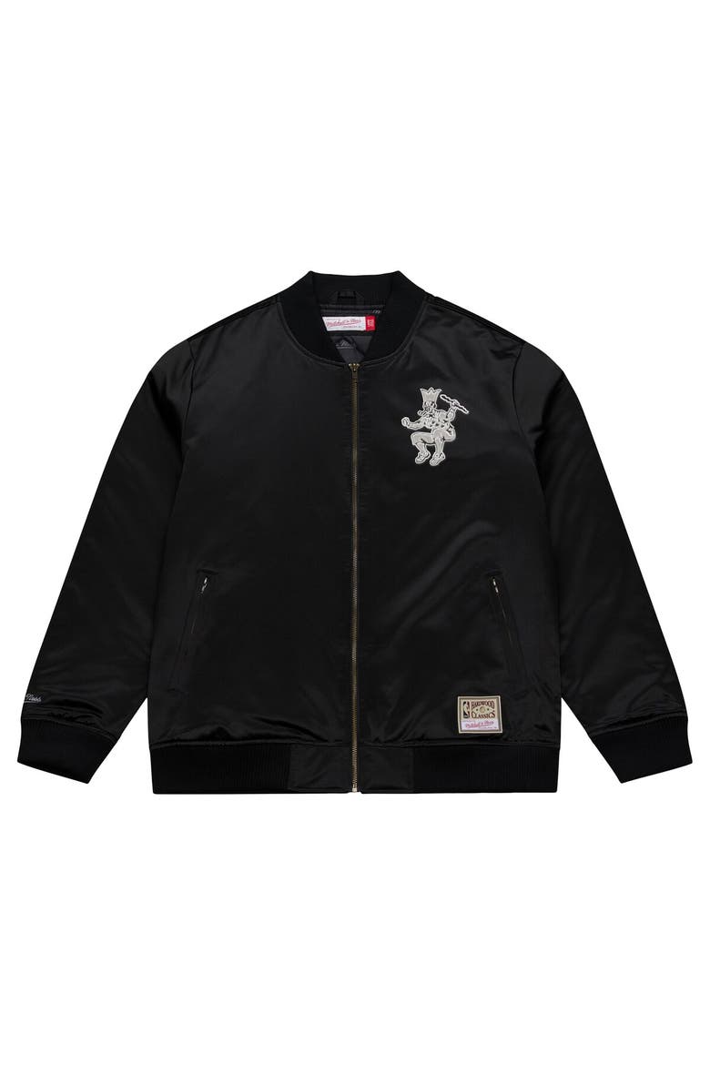 Men's Mitchell & Ness Black Boston Celtics Chrome Satin Bomber Full-Zip Jacket, Alternate, color, Black