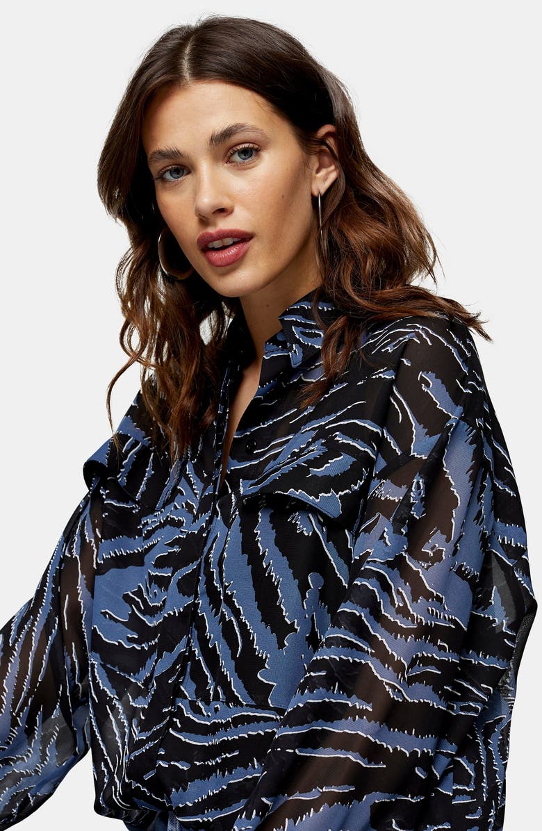 Topshop Tiger Print Oversize Shirt, Alternate, color,