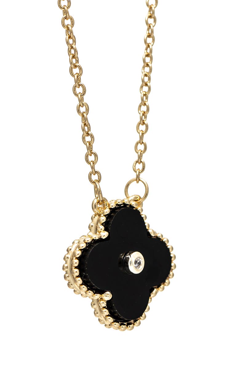 RIVKA FRIEDMAN Onyx CZ Clover Pendant Necklace, Alternate, color, 