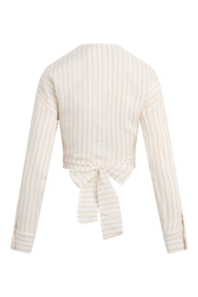 The Isla Stripe Cotton Crop Wrap Top, Alternate, color, LIGHT KHAKI STRIPE