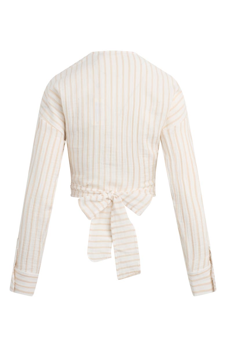 Favorite Daughter The Isla Stripe Cotton Crop Wrap Top, Alternate, color, Light Khaki Stripe