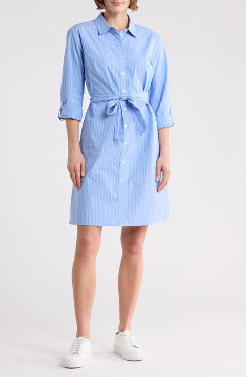 Stripe Long Sleeve Cotton Shirtdress