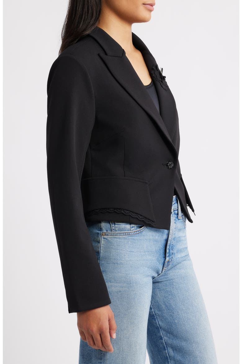 Floral Appliqué Crop Jacket, Alternate, color, BLACK